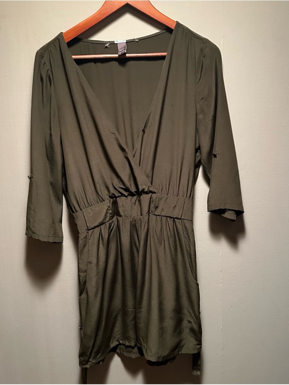 Olive Green Silk Utilitarian V-Neck Wrap Romper size XS